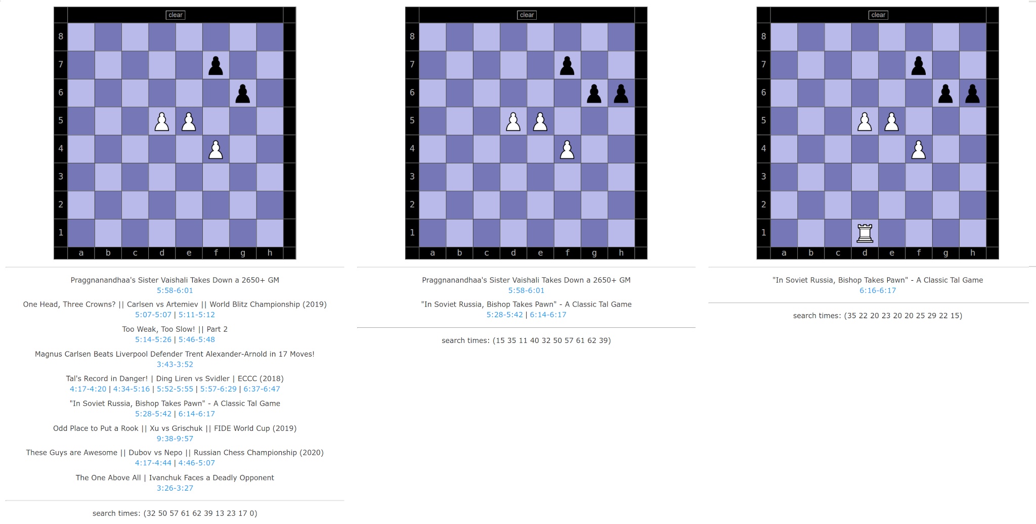 * Chess game search engine