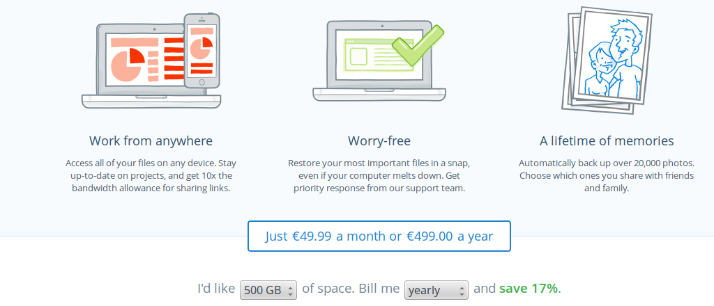 dropbox for individuals pricing